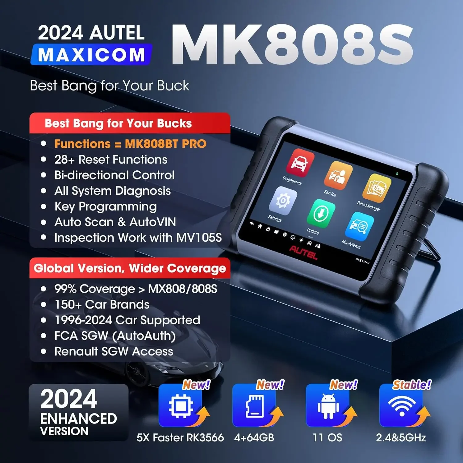 

Сканер MaxiCOM MK808S: 2024 всенаправленный инструмент как MK808BT Pro MX808S M808Z, работает как MaxiCheck MX900, новый