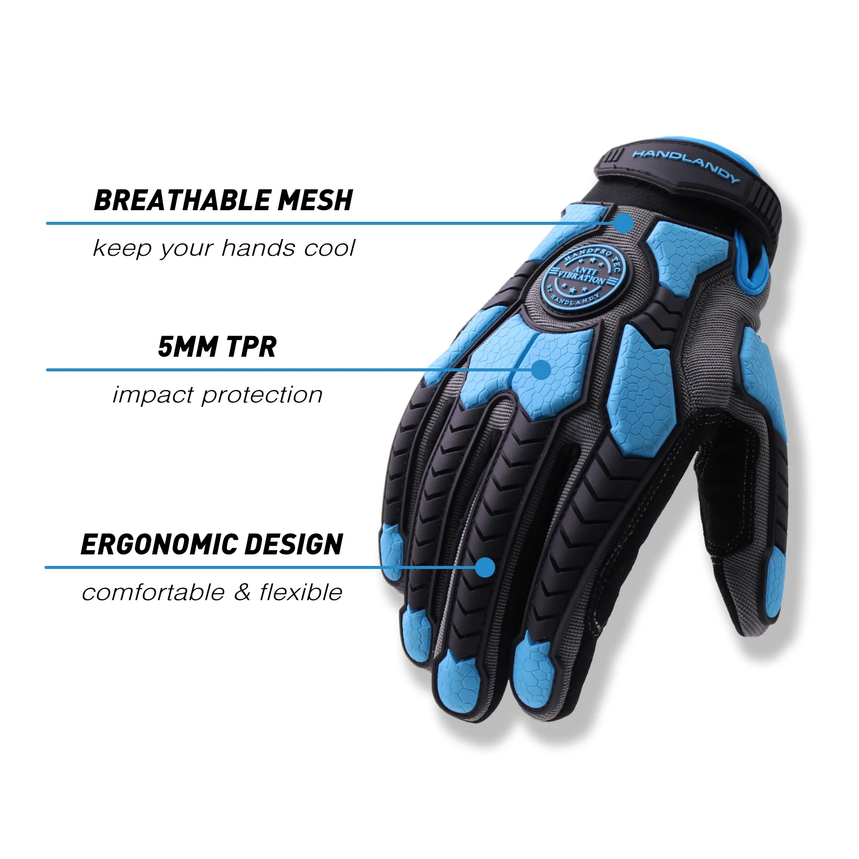 HANDLANDY Heavy Duty Work Gloves SBR Padding TPR Protector Impact Gloves Anti Vibration Mechanic Gloves work gloves protective gloves