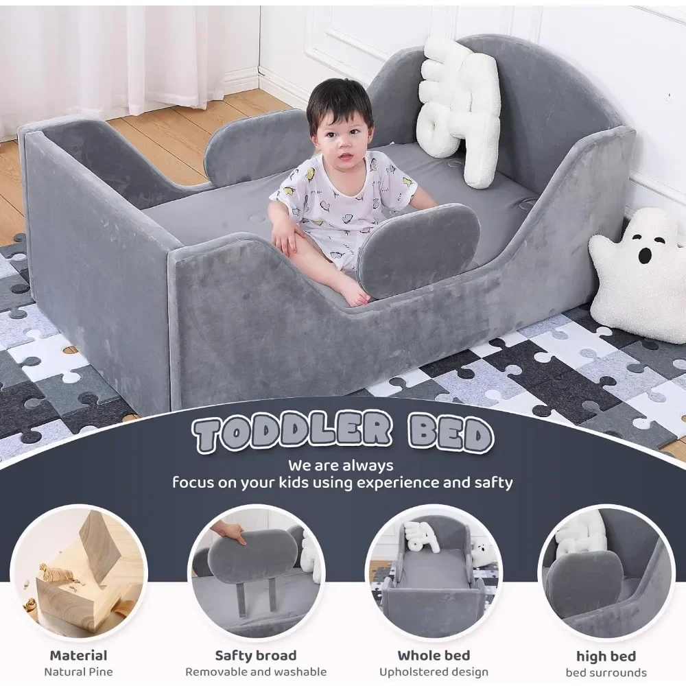 Standard Crib Size Toddler Bed round with Rail And round Headboard for Children Aged 18 Months to 6 Years 4