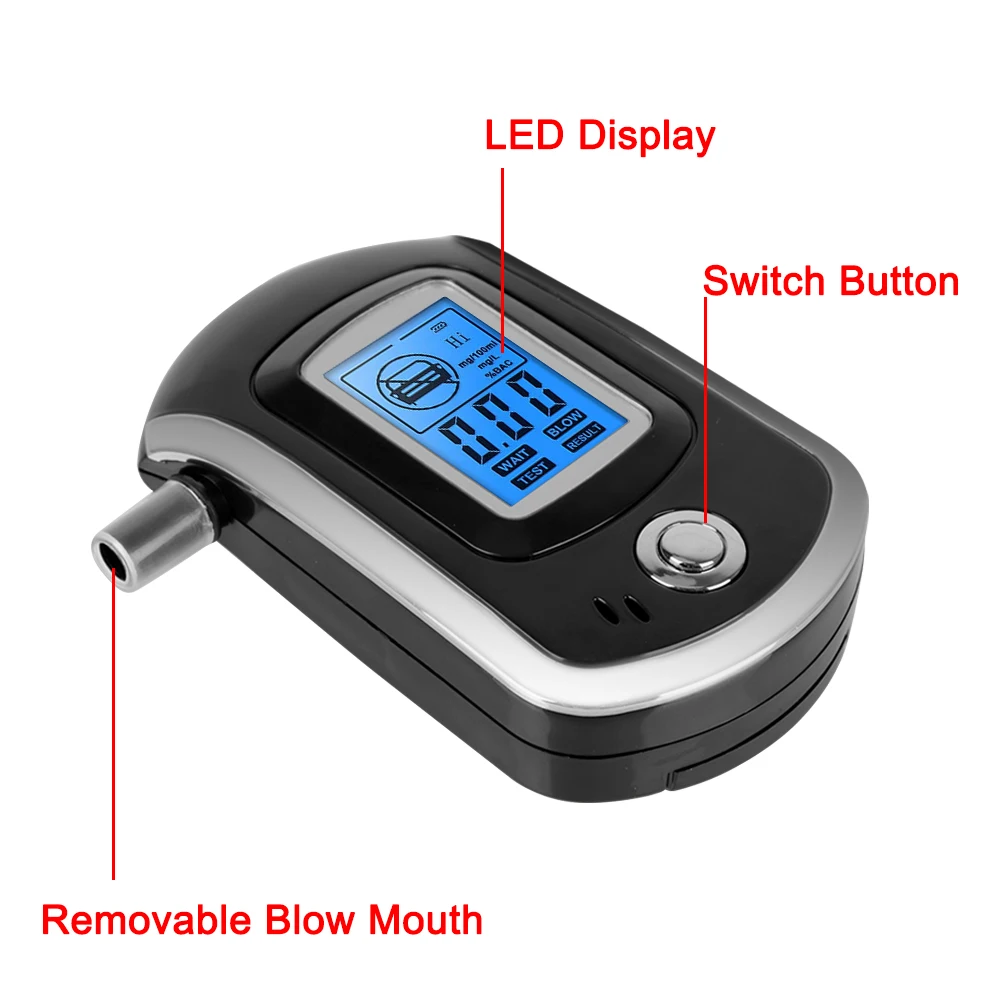 Digital Breath Alcohol Tester Breath Drunk Driving Analyzer AT6000 LCD Screen Mini