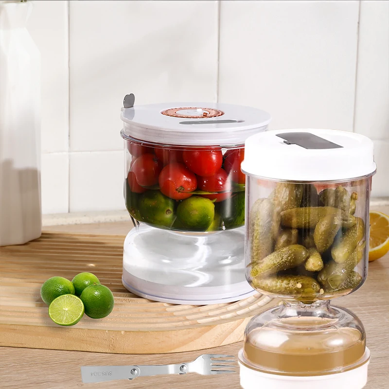 Tarro de pepinillos con tapas, colador de aceitunas, jarra de reloj de arena, almacenamiento de alimentos, contenedor Kimchi, tarro de pepinillos de separación húmeda y seca para el hogar