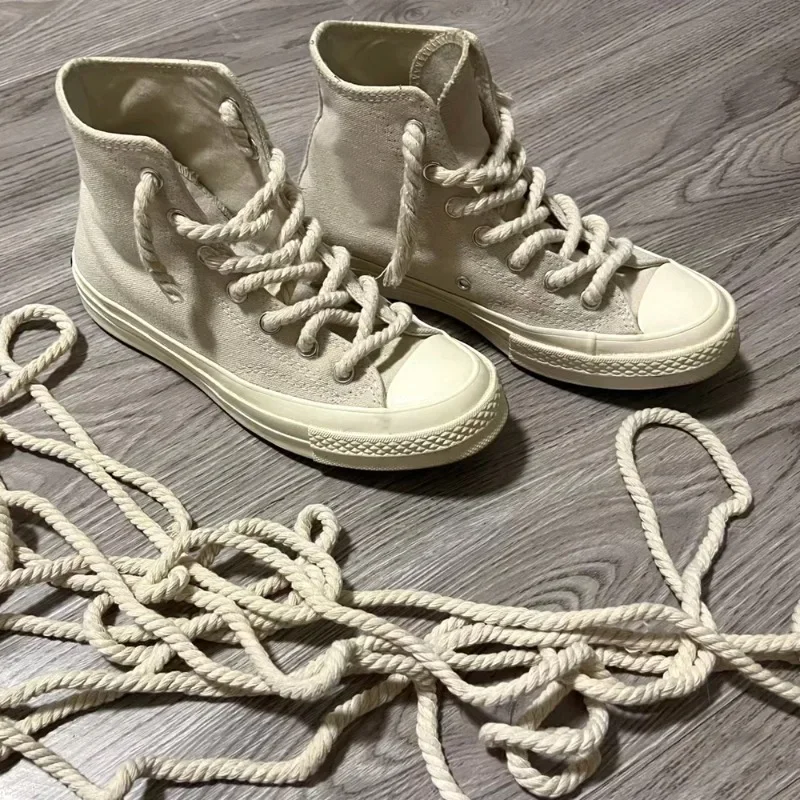 Fashion Cotton Linen Twist Weave Shoelaces Solid Color Rope Shoe Laces High Quality Women Men Sneakers Canvas Shoes Lace Strings