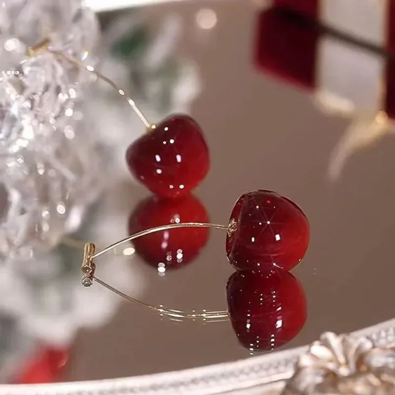 Cherry Earrings Cherries Pendant Earrings for Women Fruit Stainless Steel Earring Charm Jewelry