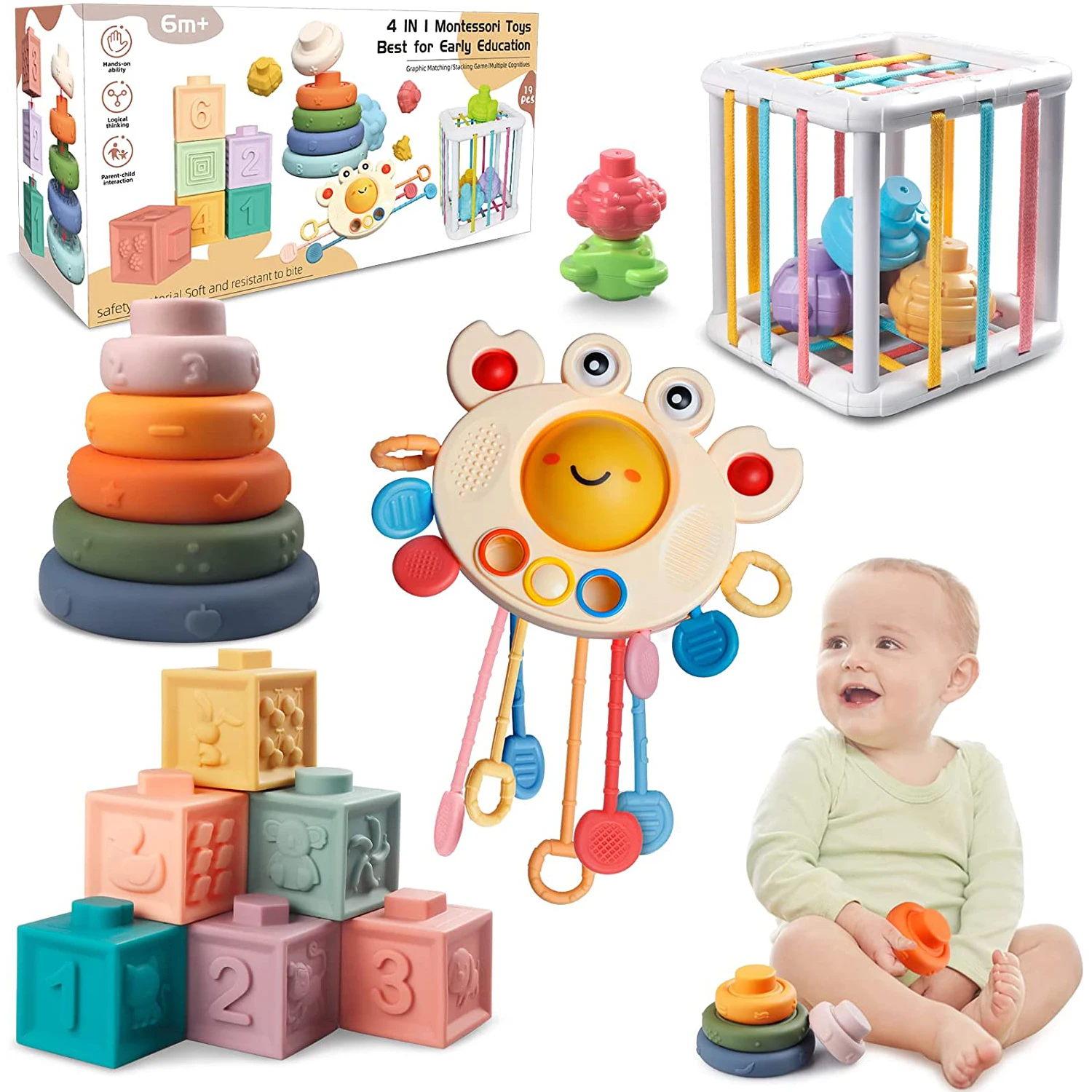 4 in 1 Montessori Baby Toys for 6 18 Months Boy Girl Educational Learning Development Games Infant Bath Time Fun Gifts for 1 3Y