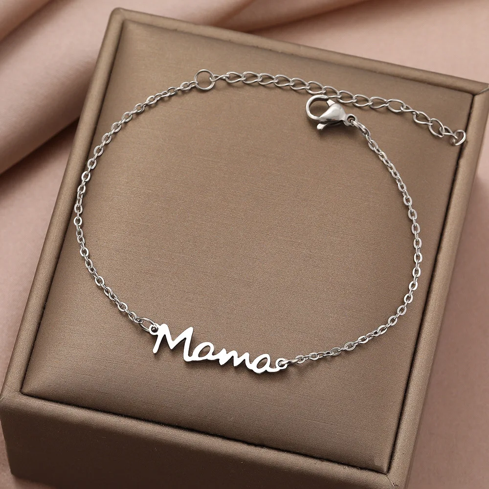 Mama Pendant Chains Bracelet Stainless Steel Bracelets Letter Fashion Charms Bracelet For Women Jewelry Party Mum Mother's Gifts metal bracelet stainless steel bracelet