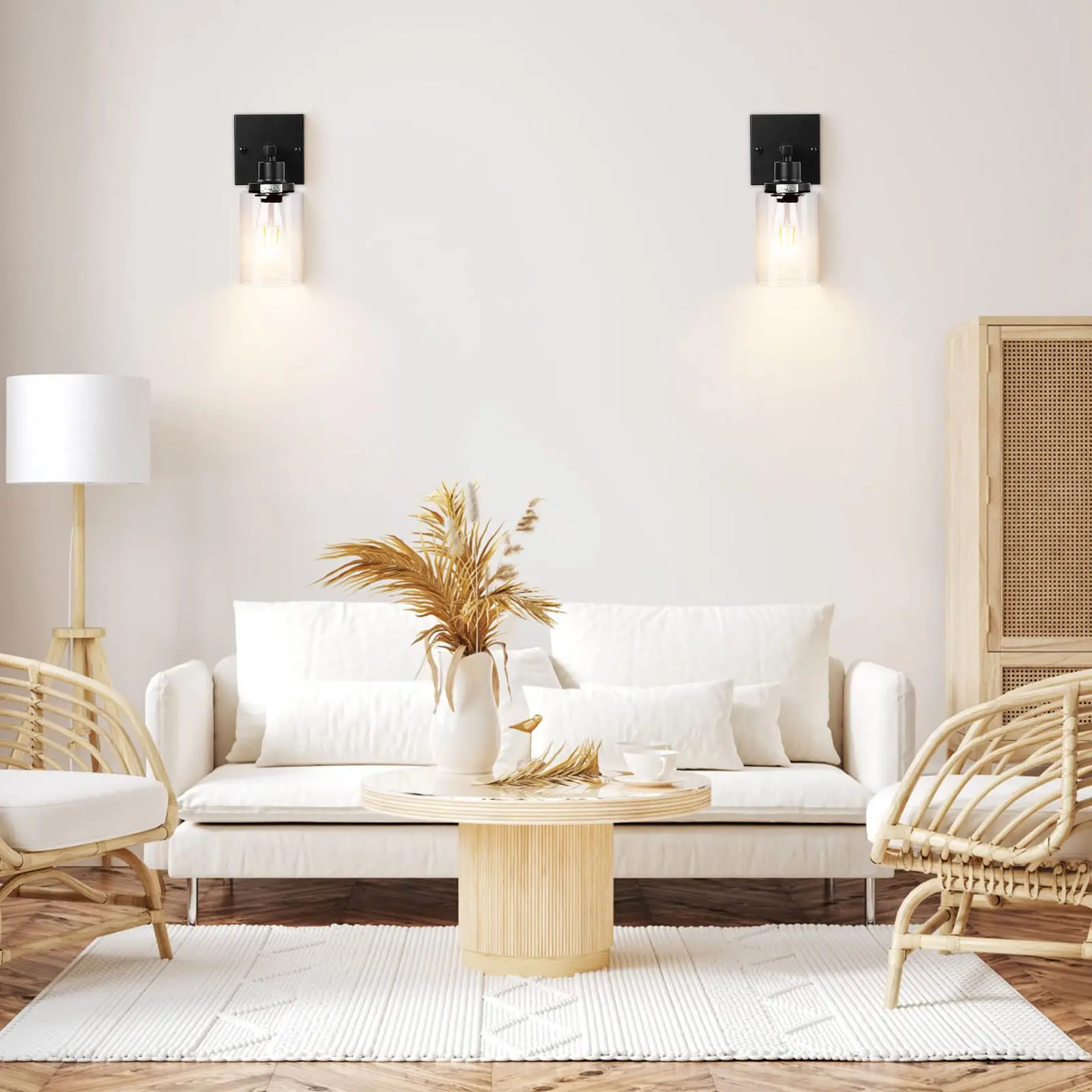Bathroom Vanity Light Wall Sconces Set of Two Light Fixtures, Metal Wall Lighting with Clear Glass Shade for Living Room Mirror