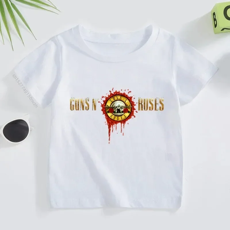 thumbnail image 1 of Camiseta de verano para niños de 2 a 14 años, banda de rock Gun N Roses, camisetas de manga corta de música Kpop para niños y niñas, ropa informal de algodón para niños, 1 of 5