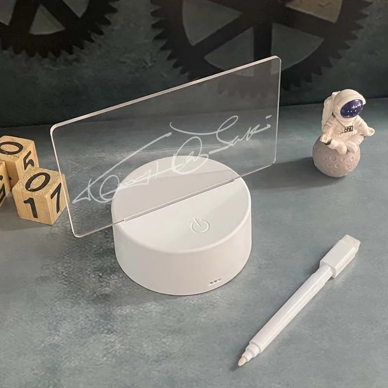 USB 따뜻한 노란색 빛 + 빛 시트 + 펜 Ins 투명 발광 아크릴 메모장 지울 수 있는 메시지 작은 화이트 보드, 1 개