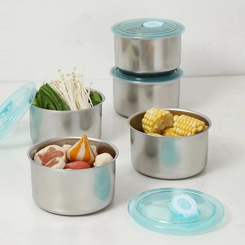 

Подносы из нержавеющей стали для хранения еды, круглые тарелки для фруктов и колбасы, лапши, с крышкой, домашние кухонные органайзеры, пищевой контейнер
