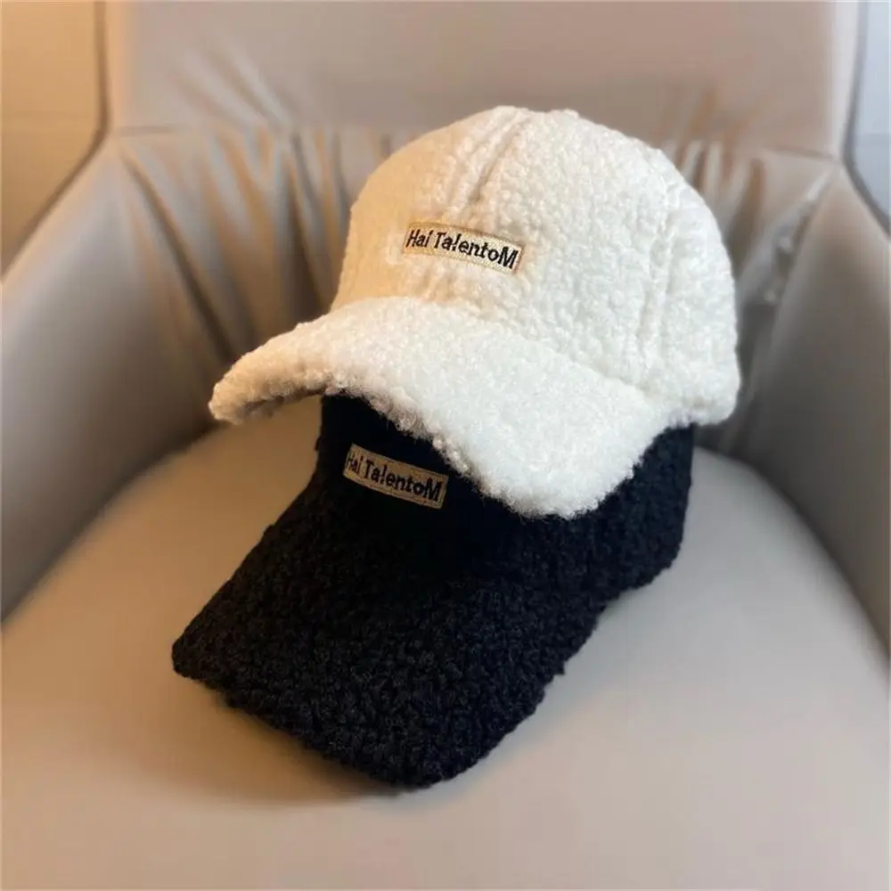

New Sheepskin Hat Women Autumn and Winter Korean Version of The Tide Letter Warm Sun Hat Plush Baseball Cap Winter Warm Hat