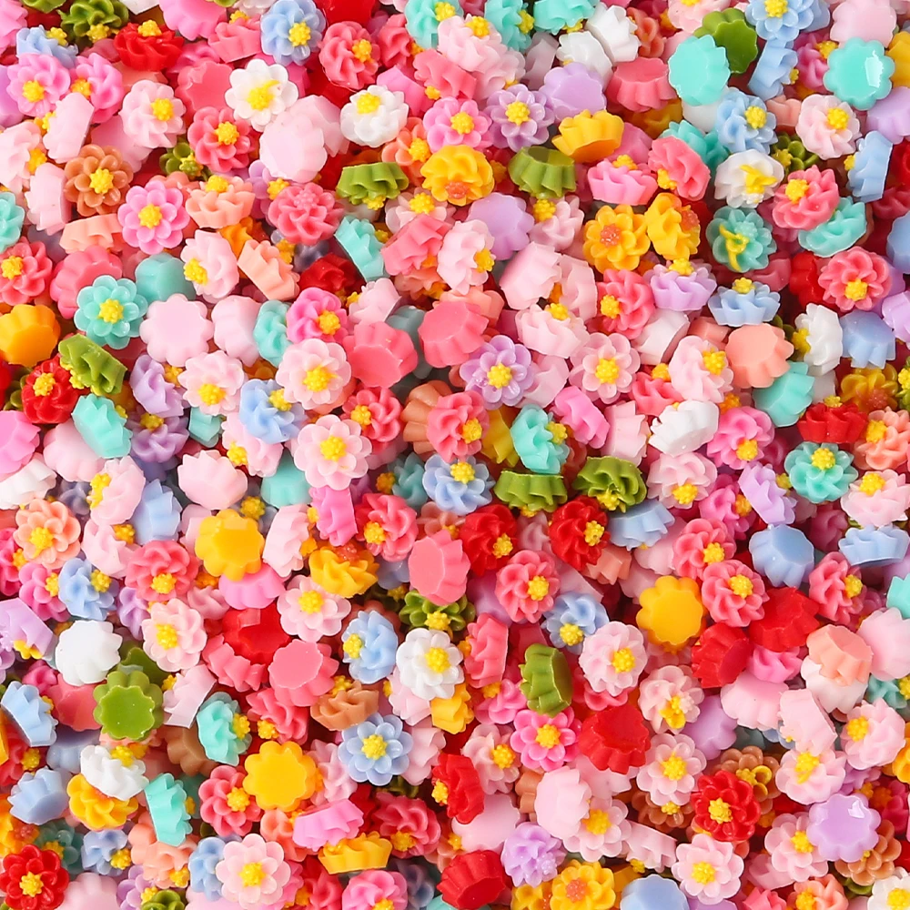 

100Pcs 6mm Mini Flower Gems Nail Art Resin Mix Colors Floral Nail Art Charms Flower Shaped Manicure Jewelry Charms Supplies