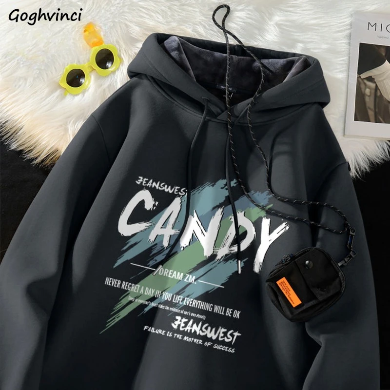 

Hooded Hoodies Women Plus Velvet Thickening Letter Printed Couples Long Sleeve Coats Lace-up Keep Warm Casual Loose Comfortable