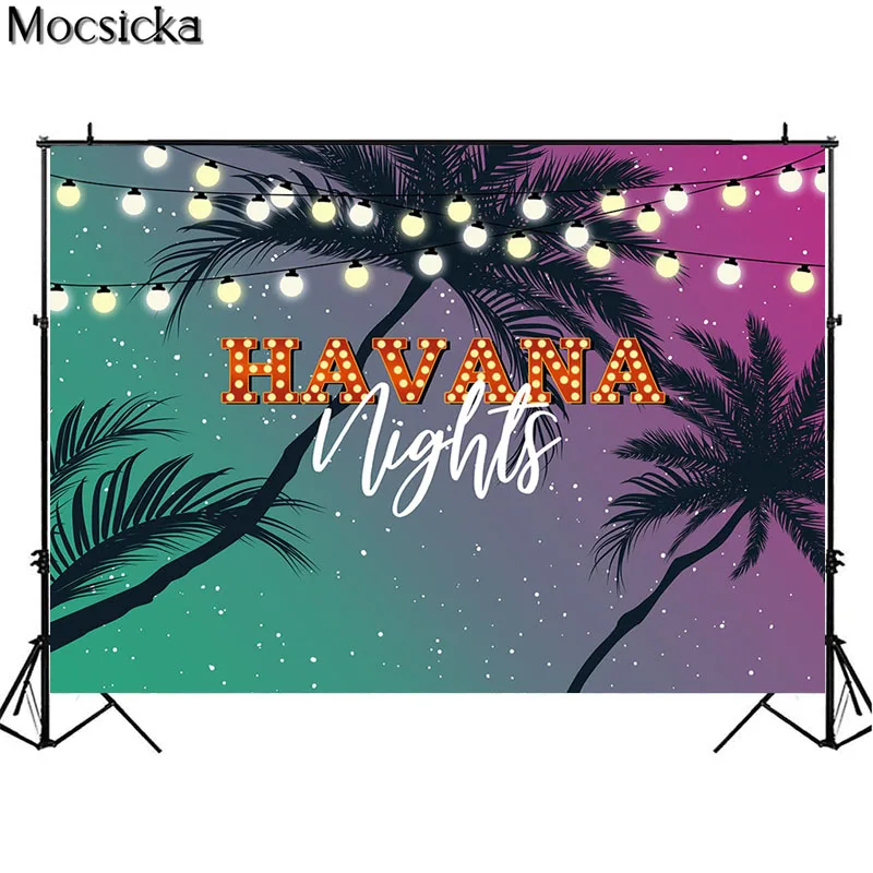 Summer Havana Night Backdrops Child Birthday Photo Booth Decoration Vintage  Car Tropical Palm Tree Retro Wooden Board Background