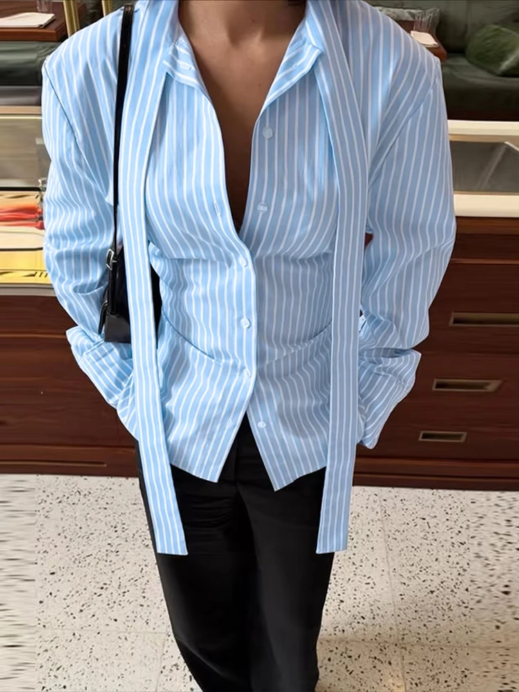 Fashion Women's Shirt Plaid Turn-down Collar Full Sleeve Backless Lace Up Female Shirts 2025 Spring Chic New Lady Street Tops 1