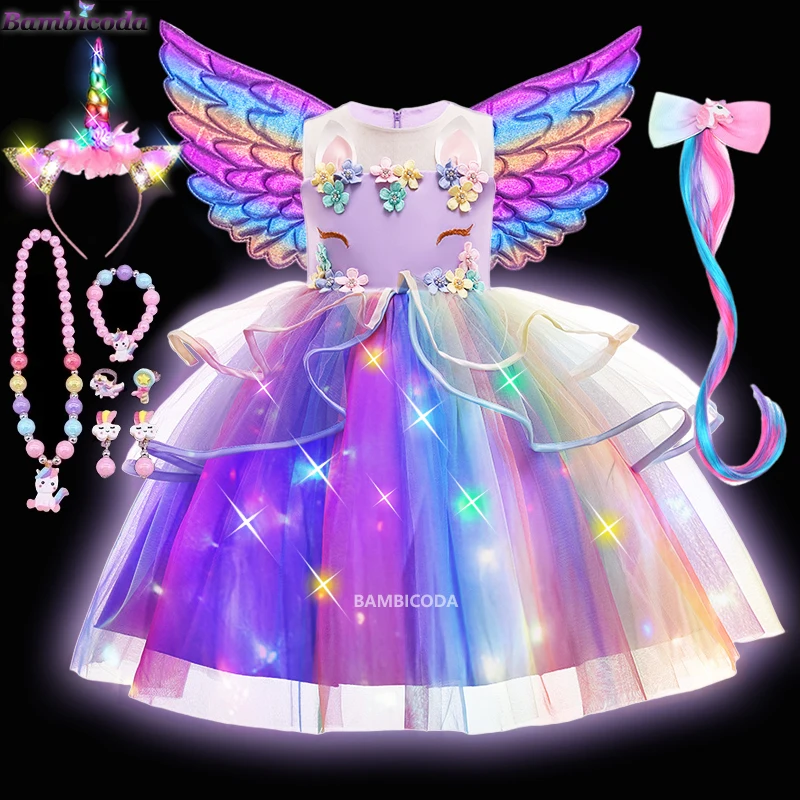Girls Unicorn Dress LED Light Up 2025 Birthday Party Tutu Princess Dress  Outfit Halloween Costume Christmas Unicorn Clothes - AliExpress 1501