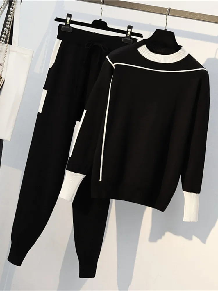 U-neck Knitwear & Trousers Hollowed 2Pcs