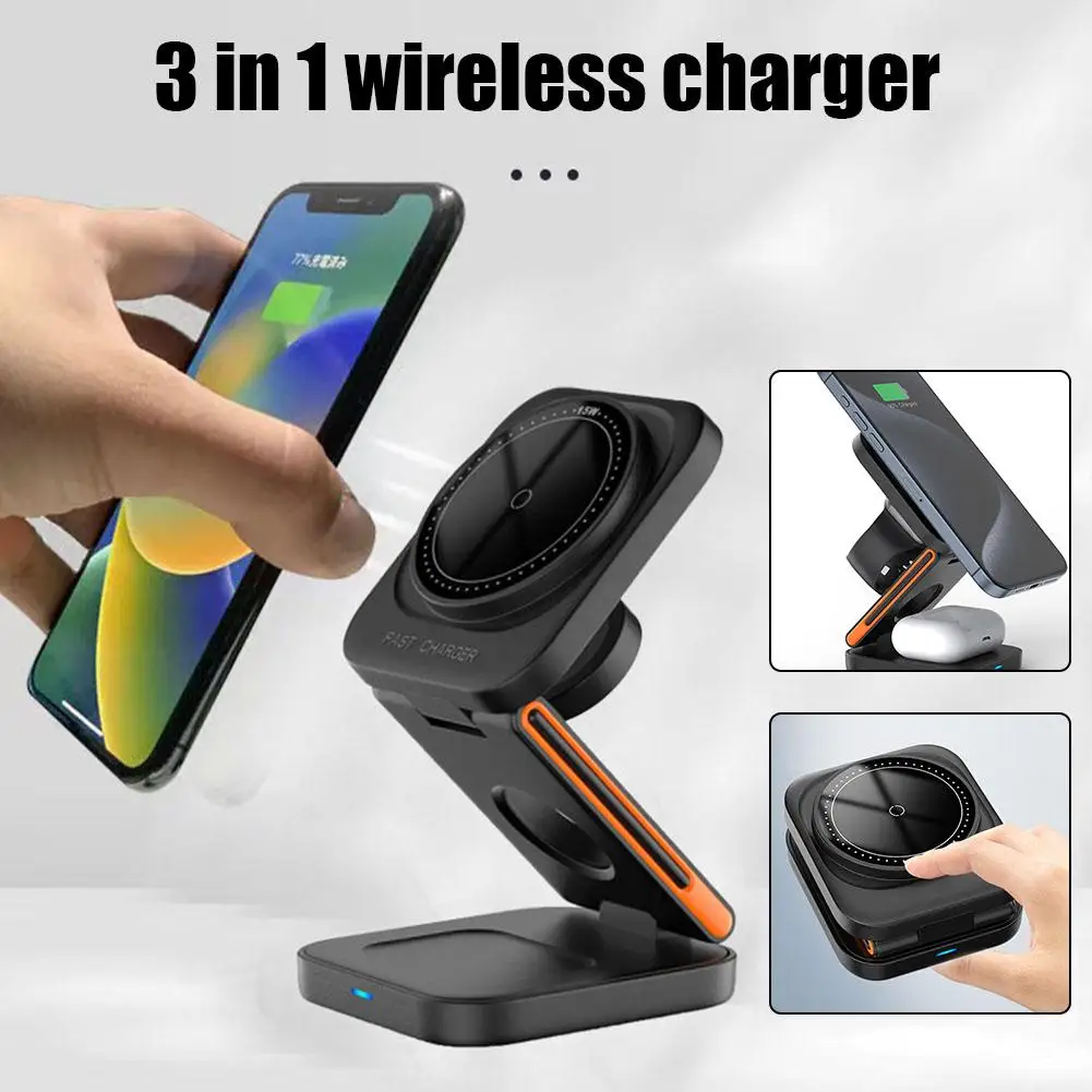 

Magnetic Foldable Wireless Charger Stand For IPhone 15 14 13 12 Fast Charging Dock Station For Apple Watch 8 7 Airpods Pro