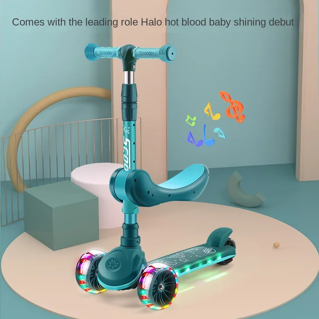 Children's Scooter 2-12 Years Old Can Sit In Children's Car Music Three or Four Wheel Scooter Foldable Portable Scooter 3