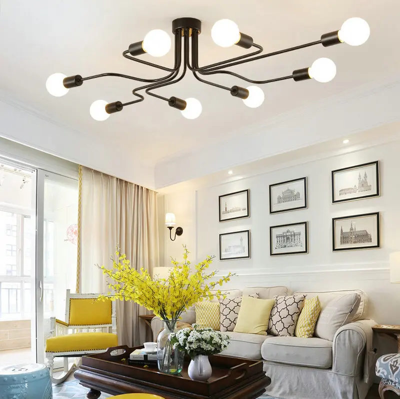 

Современная дизайнерская железная полуутопленная лампа E27, светодиодный потолочный светильник для украшения интерьера дома, гостиной, спальни