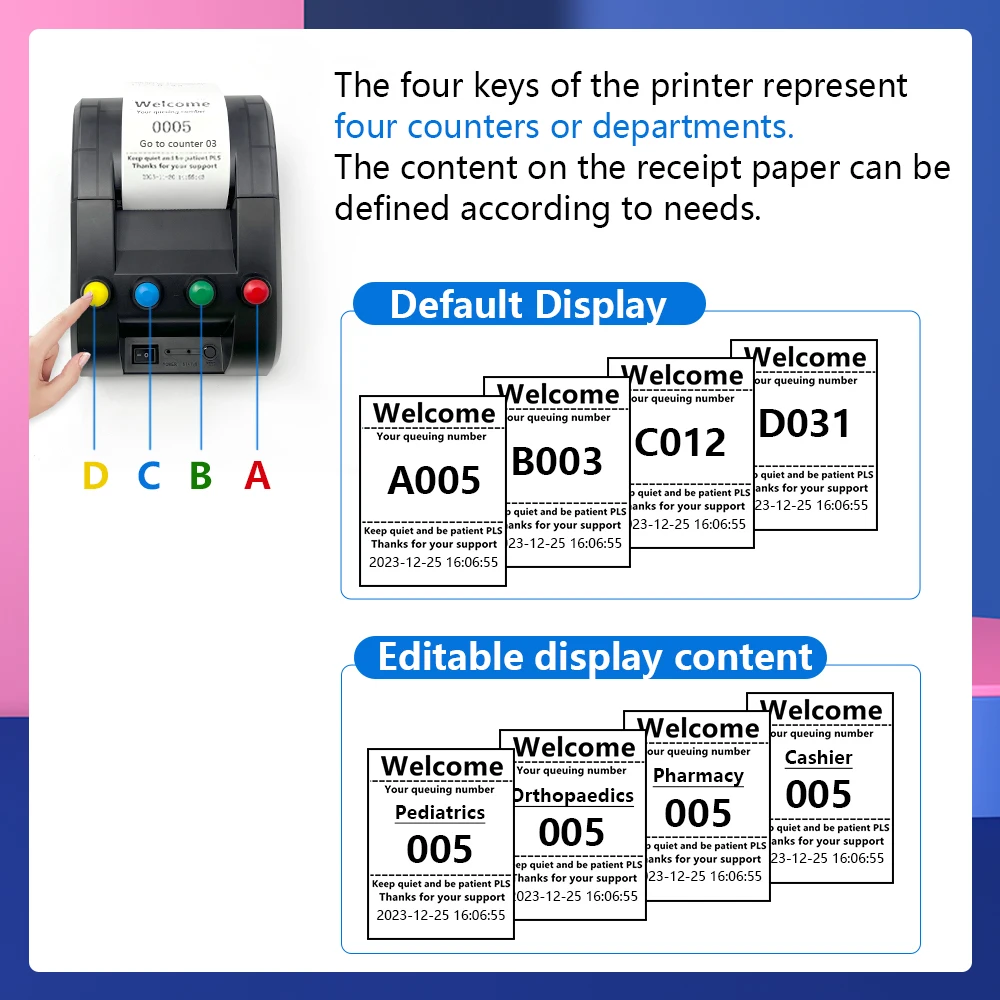 57mm Thermal Queue Ticket Printer Restaurant Bank Park Queuing Printer