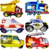 6pcs Car Balloons Big Construction Truck Fire Truck Train Ambulance School Bus Foil Balloons Vehicles Balloons For Kids Gifts 1