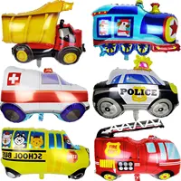 6pcs Car Balloons Big Construction Truck Fire Truck Train Ambulance School Bus Foil Balloons Vehicles Balloons For Kids Gifts 1