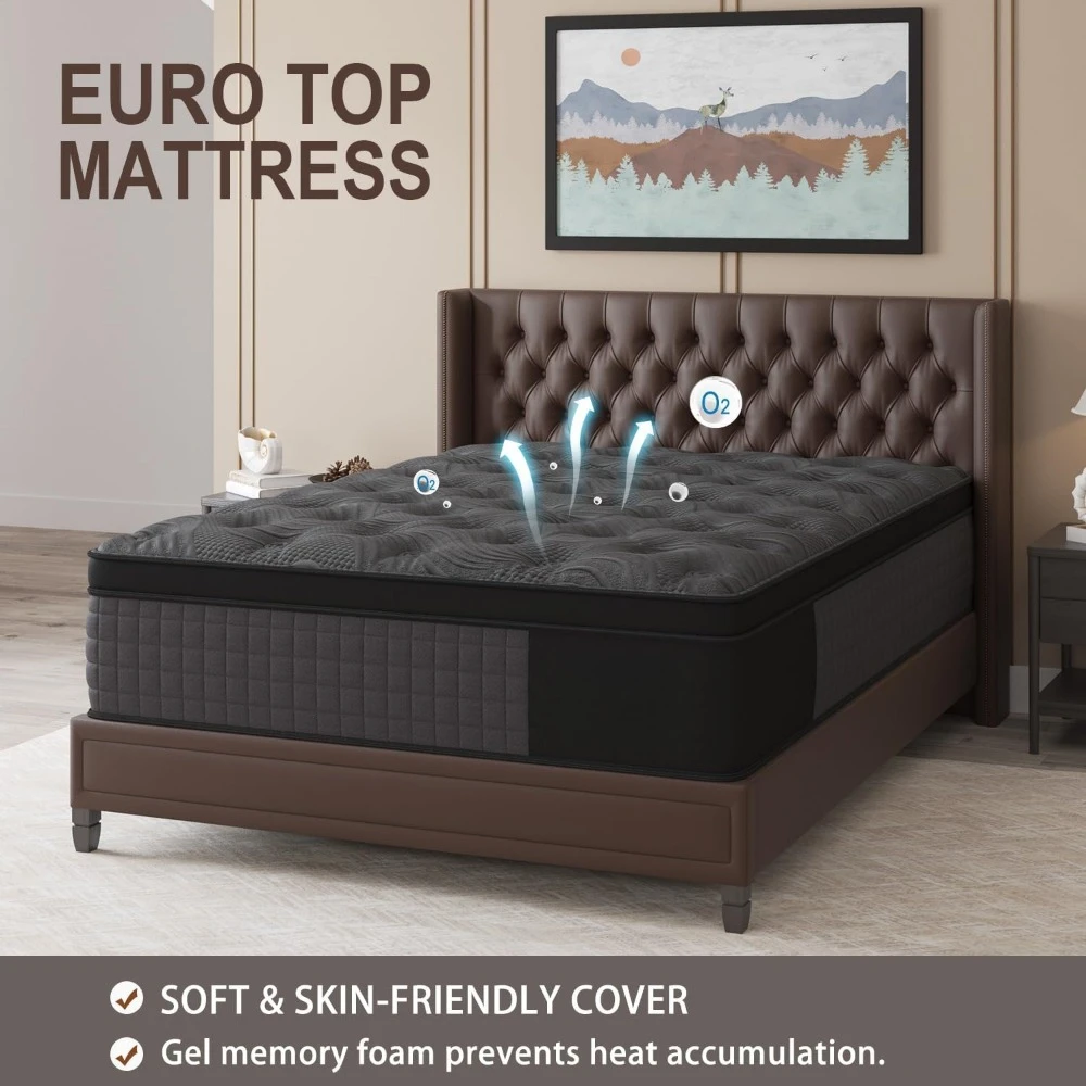 Queen Mattress, 14 Inch Hybrid Mattress with Gel Memory Foam and Individually Pocket Innerspring Euro Top Mattresses Medium Firm 3