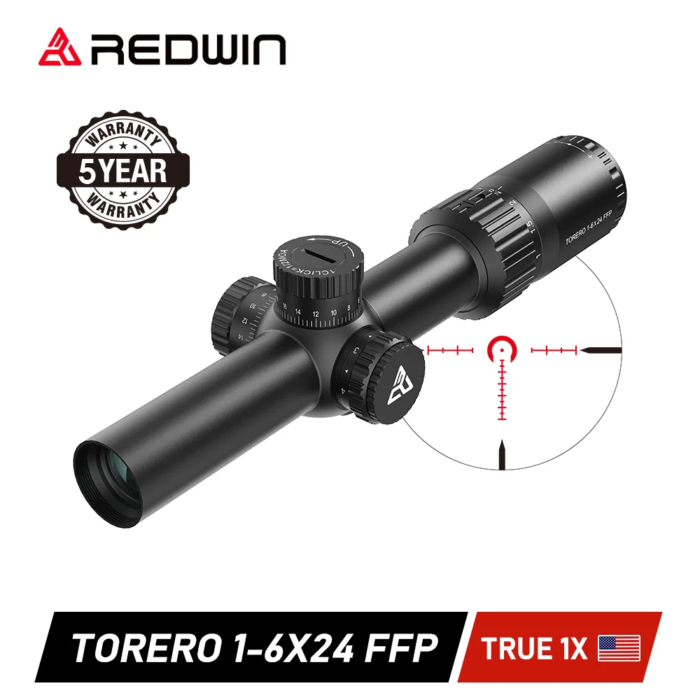 Red Win Torero 1-6x24 Scope-FFP,Real 1x, 1/2 MOA Adjust,Zero Lock,Glass Etched Reticle,6 Levels Red Illumiation Hold.308 Cal. rifle scope