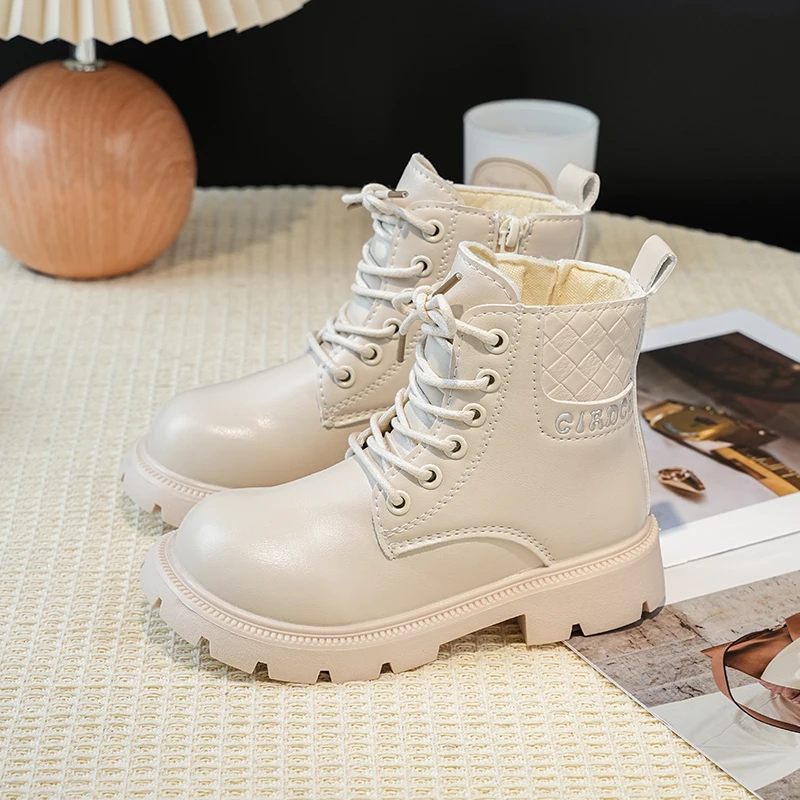 Baby Girls Autumn/Winter Fashionable Round Toe Soft Thick Sole Elegant and Cute Kids Mid-calf Boots Retro Zipper Short Boots