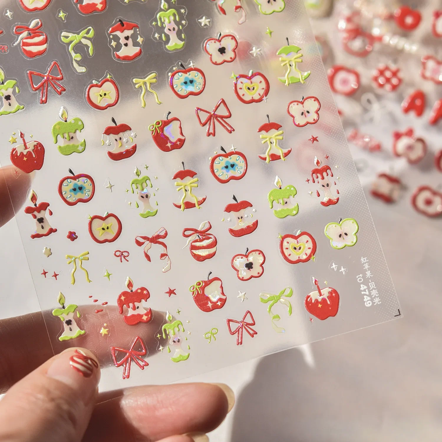 Vibrant Kawaii Apple Nail Art Stickers - Sweet & Cute Self-Adhesive Decals