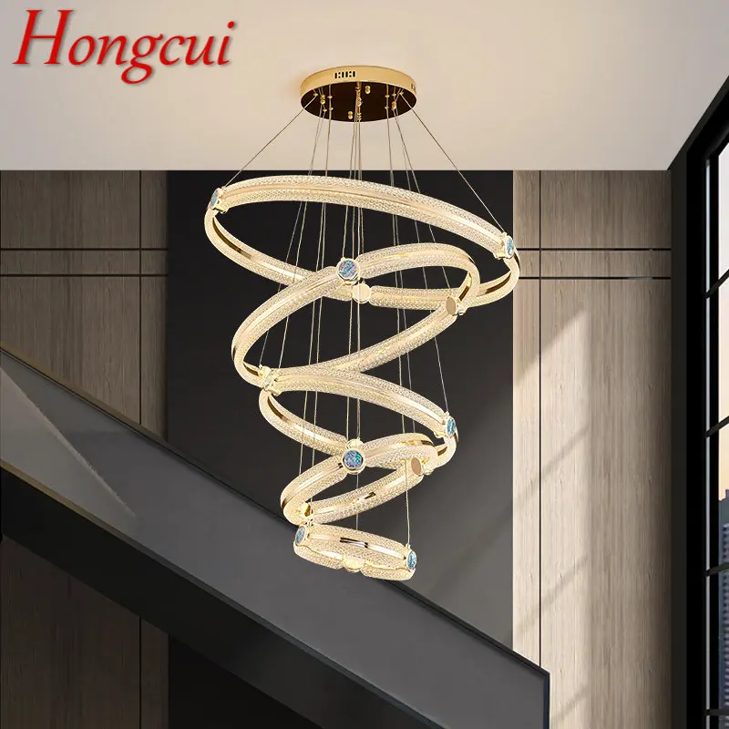 

HONGCUI Nordic Chandelier Led Creative Light Luxury Ring Pendant Lamp Home Living Room Villa Staircase Decor Fixtures