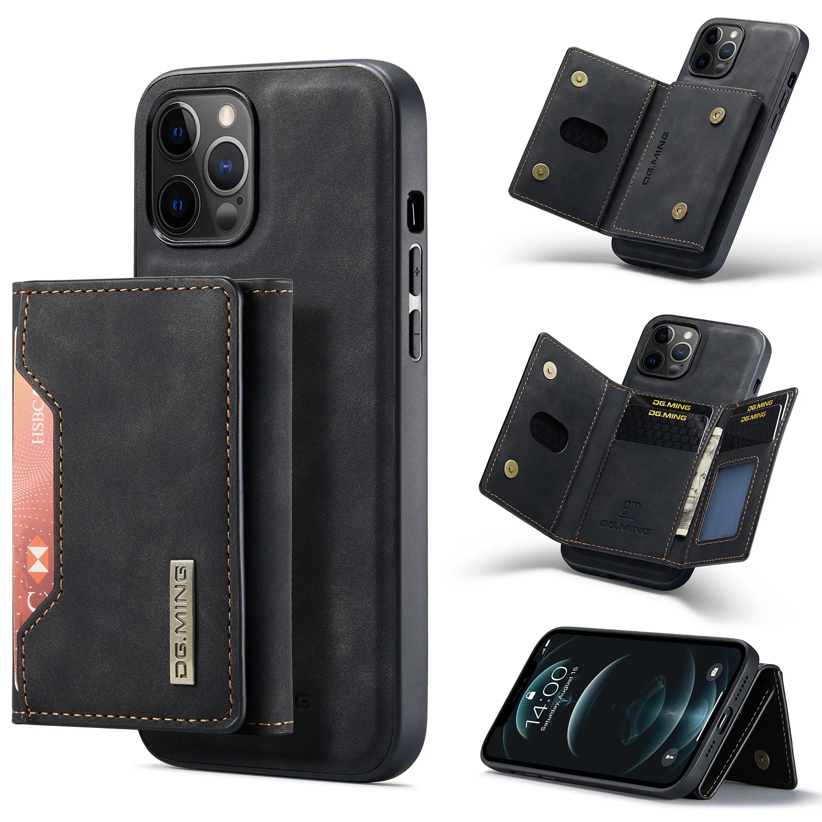 

2 in 1 Detachable Back Cover for iPhone 13 12 11 Pro Max Mini Wallet Cover with Card Holder Magnetic Leather Pocket Brand