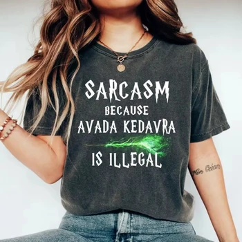 Retro Magic Wand Shirt Sarcasm Because Avada Kedavra Is Illegal Shirt Washed Tee Cotton Shirt Women Y2K Tops Girl Clothing 1