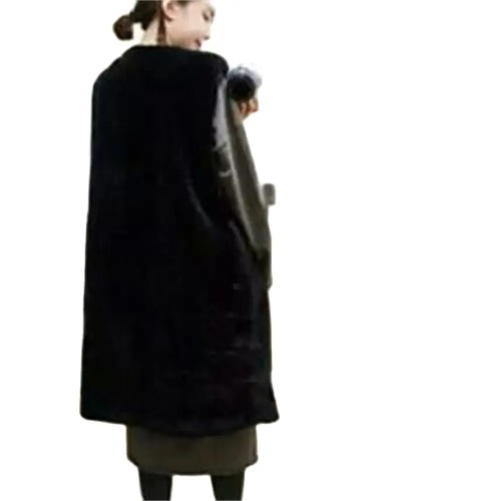 Women\'s Imitation Fur Sleeveless Coat Long Fur Jackets Lnternet Celebrity Loose Imitation Mink Vest Autumn Winter