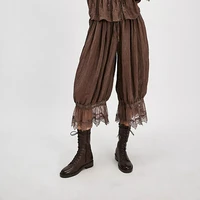 Women's Y2K Loose Fit Bloomers Cropped Pants Drawstring High Waist Floral Lace Patchwork Calf-Length Lantern Trousers