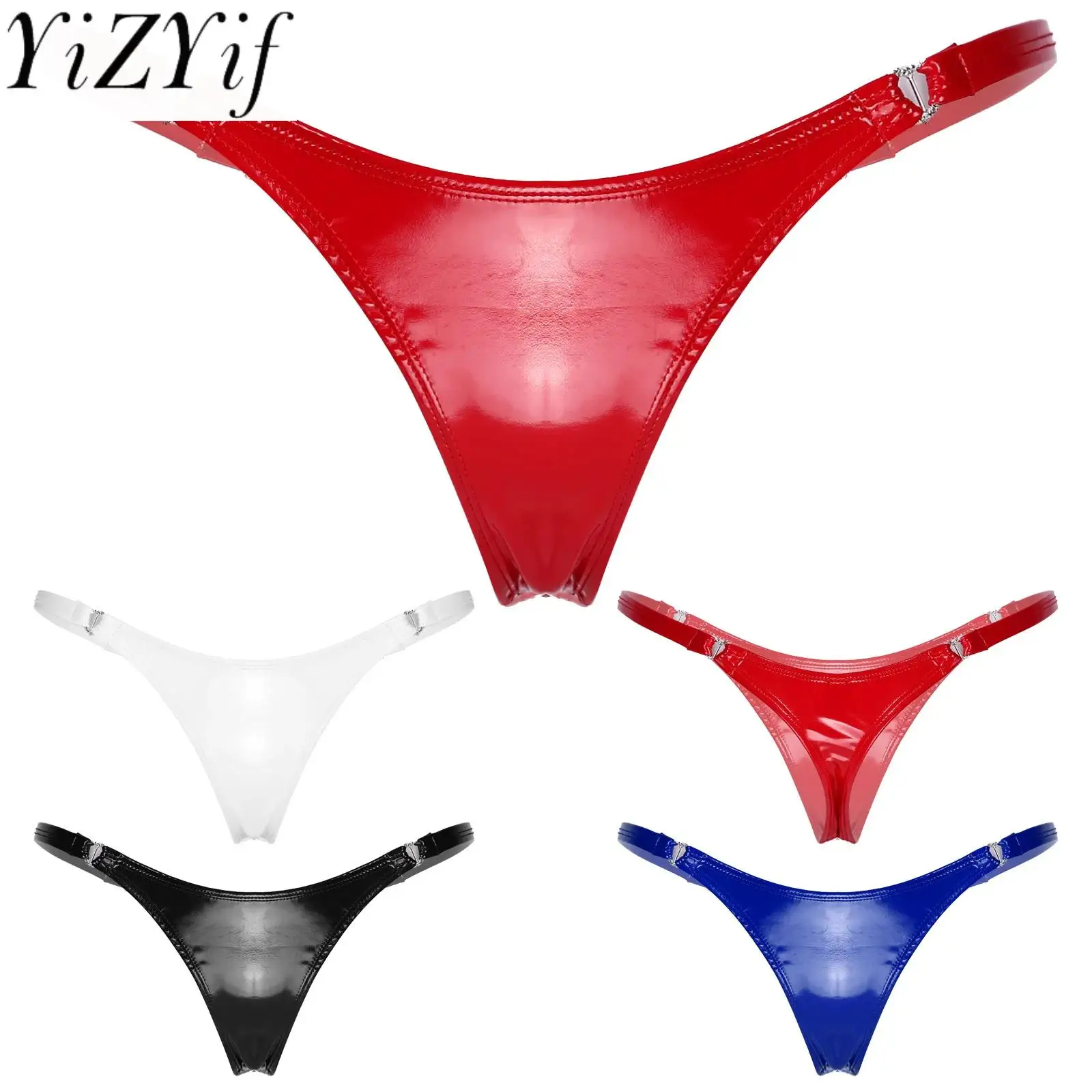 

Women Wetlook G-string Panties Sexy Exotic Underwear Bikini Low Waist Black Heart Shape Buckle Patent Leather Thongs Briefs