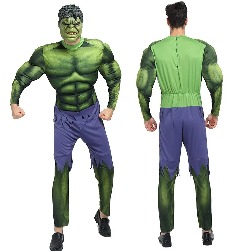 Halloween Party Costumes Kid\'s Green Giant Muscle Model Clothing,CosplayJumpsuits And Hulk Masks, Children Adult Cosplay Clothes