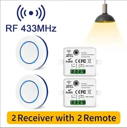 Wireless Remote Control Light Switch with 10A Relay - Mini Wall Panel Button (2 Receiver 2 Remote)