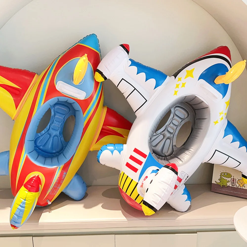 Inflatable float seat baby swimming ring kids children airplane swimming circle automatic pumping water gun fun beach pool toys