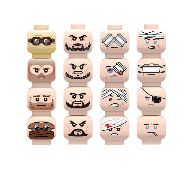 WW2 Injured Emotional Face Heads Building Blocks, Army Soldiers Figures, Zombie Heads, Military Weapon Parts, Bricks Toy 2