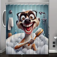 Cute Cartoon Ferret Bath Time Shower Curtain Waterproof Polyester, Machine Washable with Hooks Included, Perfect for All Seasons 1