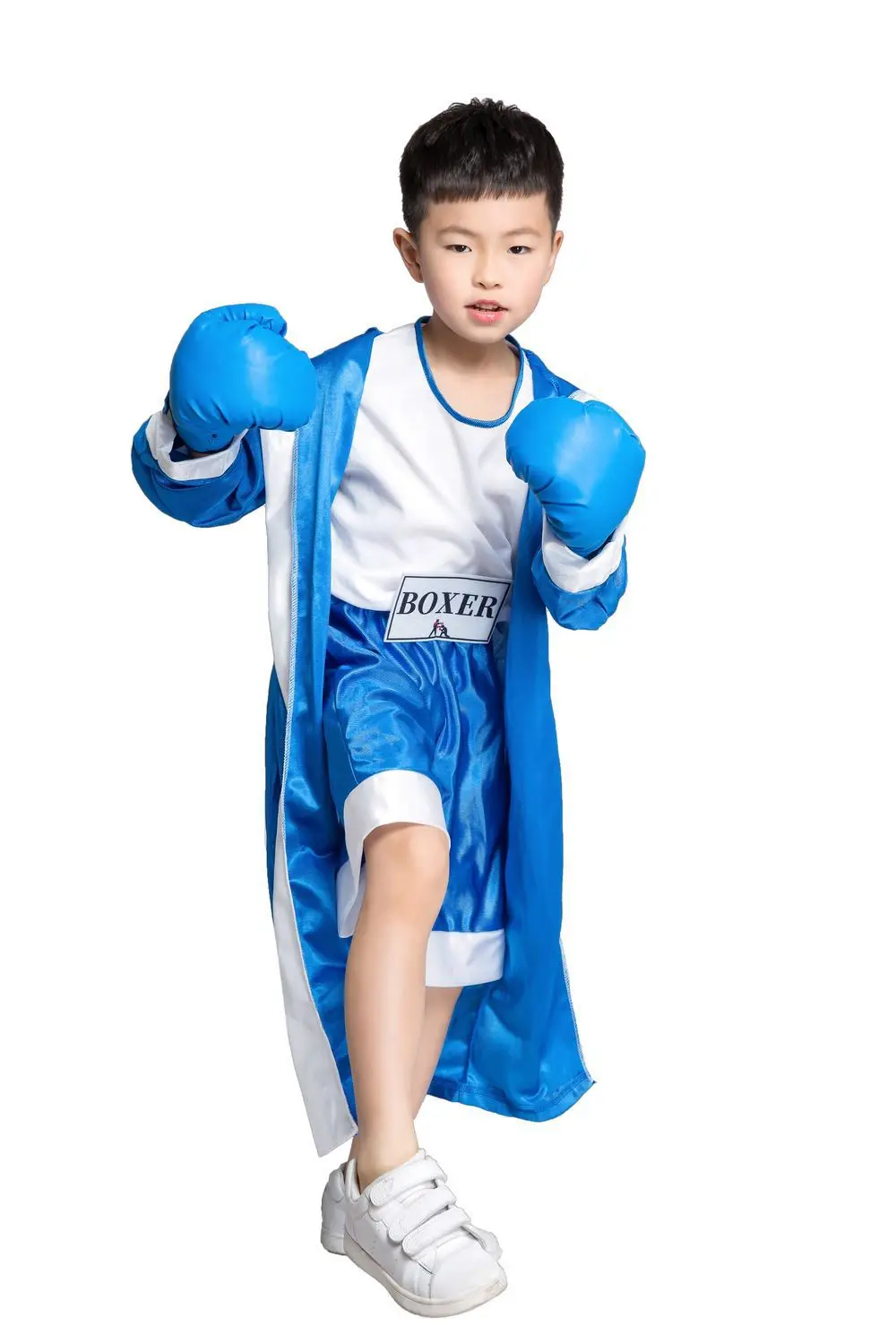 Child Blue Red Black Boxer Costume Halloween Boy Boxing Match Jumpsuit With Robe Costume