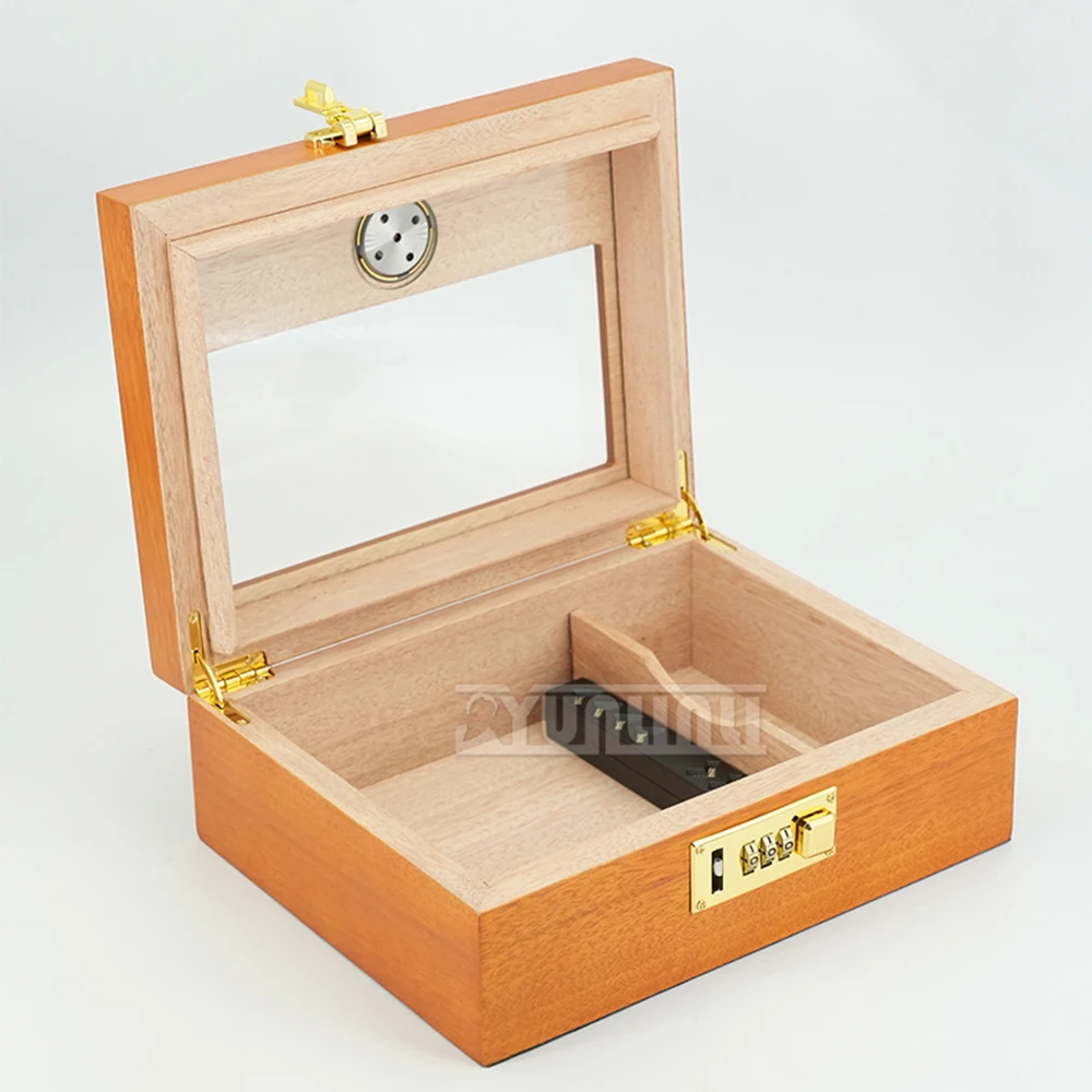 Portable Cigar Box Humidifier Cedar Wood with Combination Lock Humidor