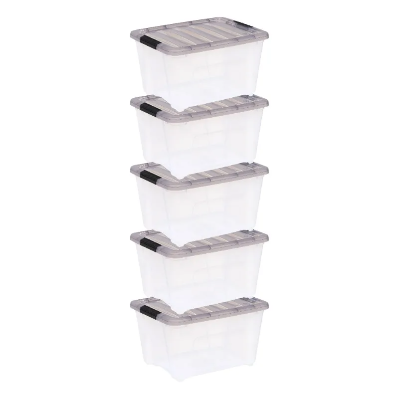 

IRIS USA, 32 Quart Stack & Pull™ Clear Plastic Storage Box with Buckles, Gray, Set of 5