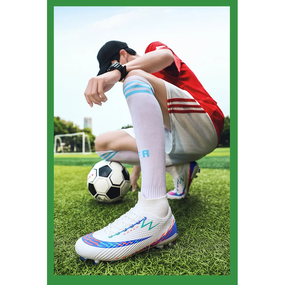 Piedini da calcio alti con unghie rotte, erba artificiale, chiodi in pelle AG, per ragazzi, ragazze, adolescenti e studenti che si allenano_voghion.com