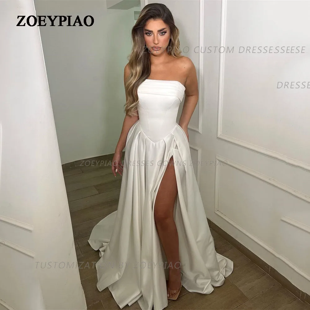 

Elegant Bride Wedding Dress For Women Satin Side Slit Luxury Bridal Gowns Straples A-line Robe De Mariée Dresses 2024