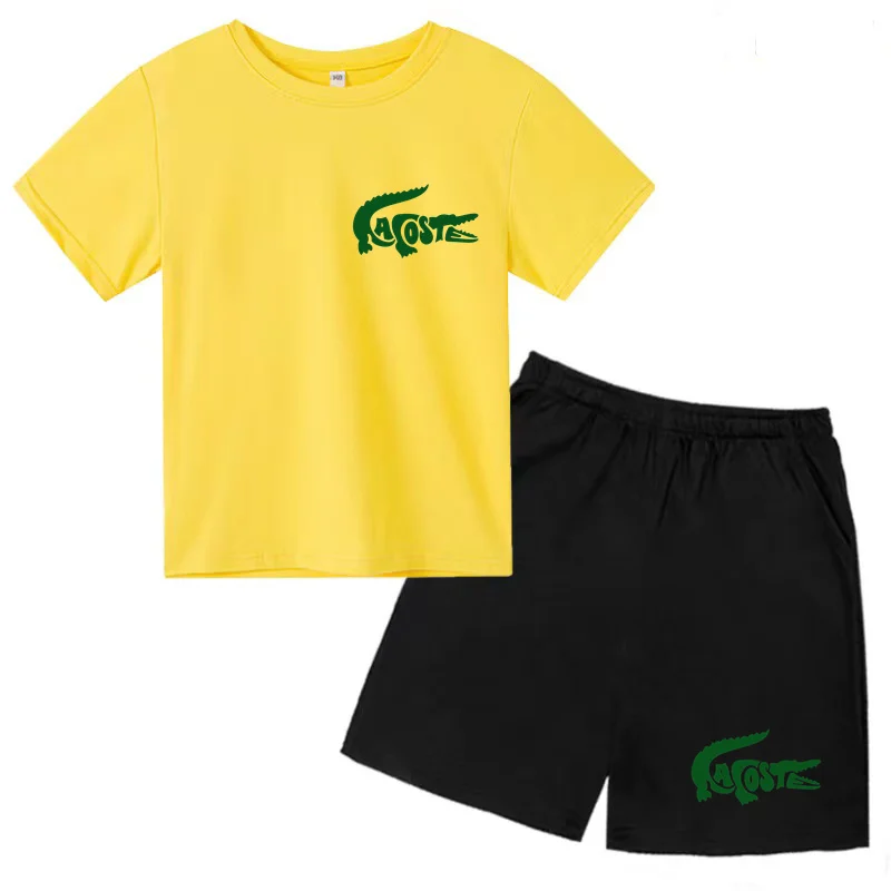 Summer Kids Tracksuit T-shirt + Shorts Handsome Creative Print for Boys and Girls Preschool 3-13 Skin Friendly and Comfortable