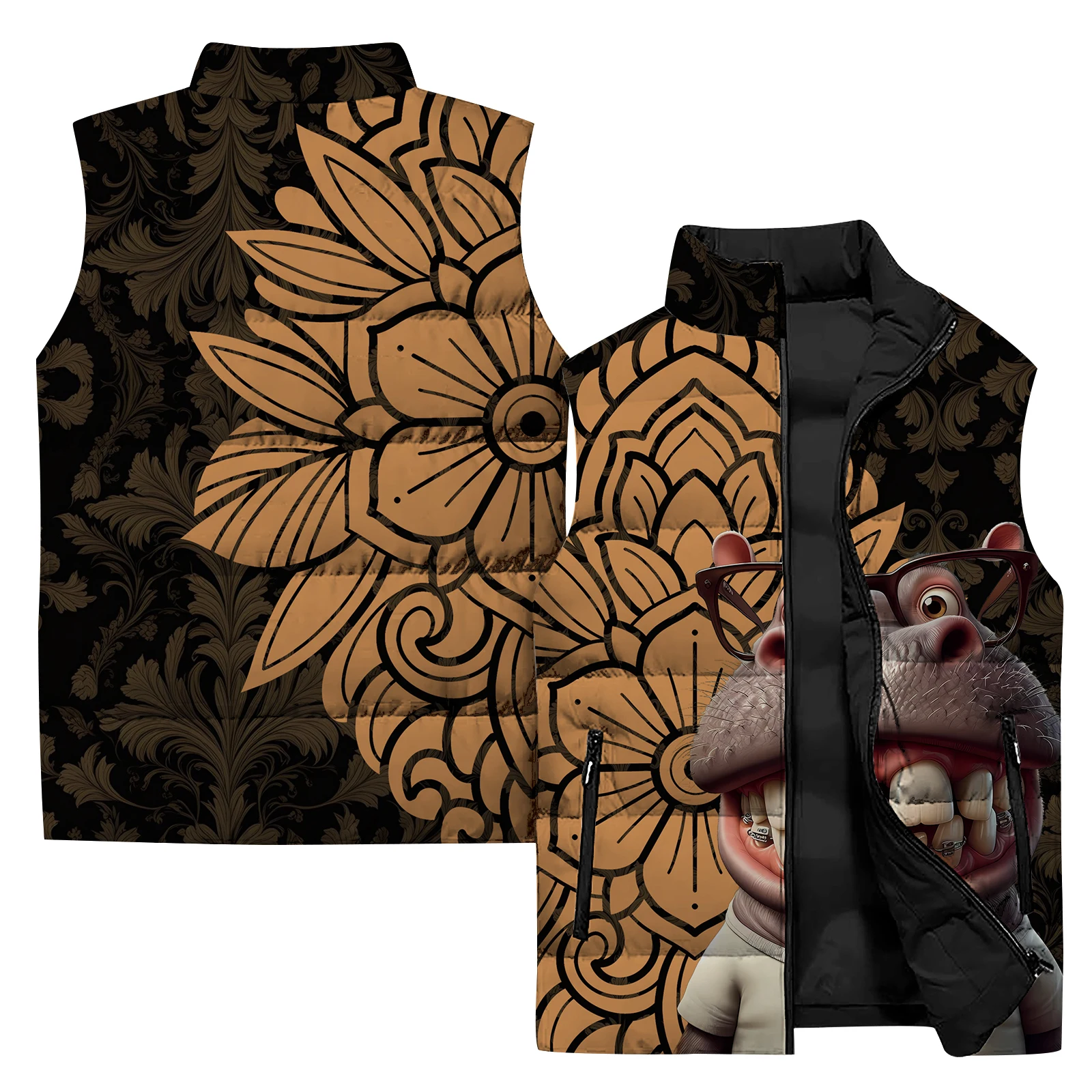 thumbnail image 1 of Nueva chaqueta sin mangas con estampado de arte abstracto en 3D para hombre, chaleco cálido para deportes al aire libre y acampada, chaqueta informal con cuello alto para hombre, cortavientos, 1 of 5