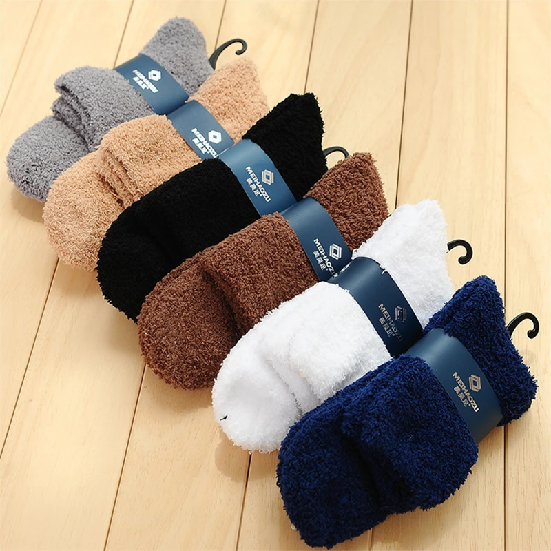 Fluffy Socks For Men Autumn Winter Solid Colour Men's Thermal Socks ...