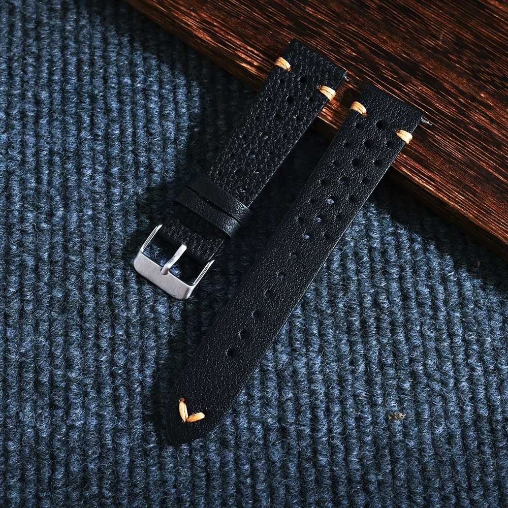 Vintage Style Handmade Genuine Leather Watch Strap - Soft, Stitched Rally Design